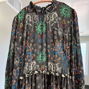 Sandro Black Dress with Multicolor Ruffle Details